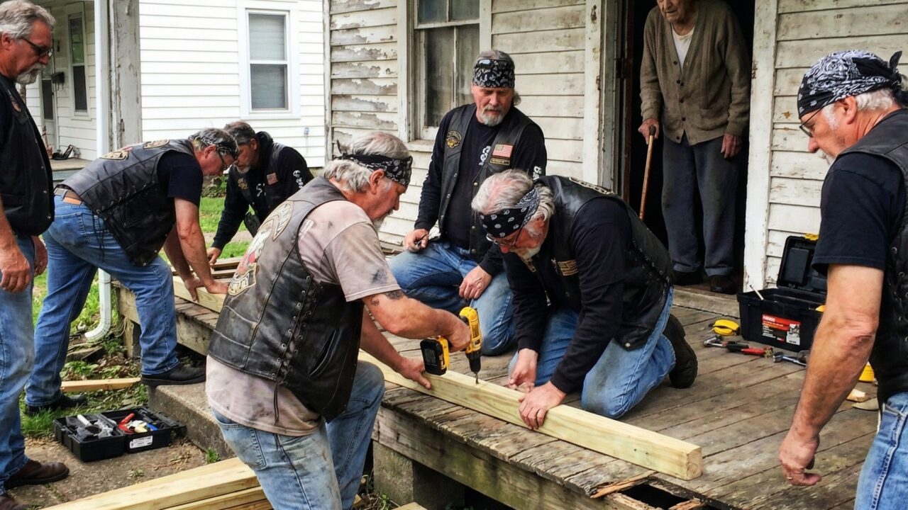 I Watched Bikers Rebuild My Elderly Neighbors Porch After His Family Abandoned Him For Being Poor